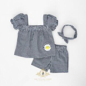 NWT Pretty Girls 3 Piece Matching Set Blouse Shorts & Headband Sunflower 6M